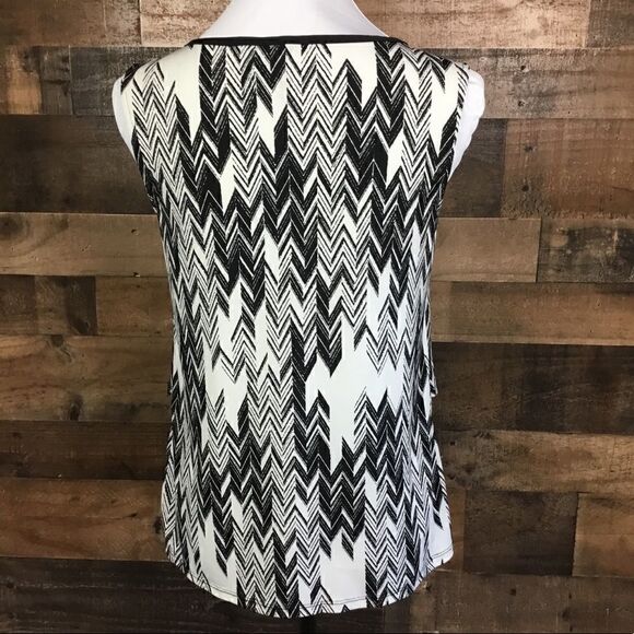 New Directions Layered Tank Style Blouse Sleeveless White Black Print Small - Picture 10 of 11